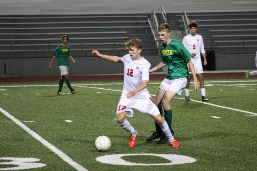 Olathe North Varsity Boys Soccer compete against Shawnee Mission South on October 18, 2018. 