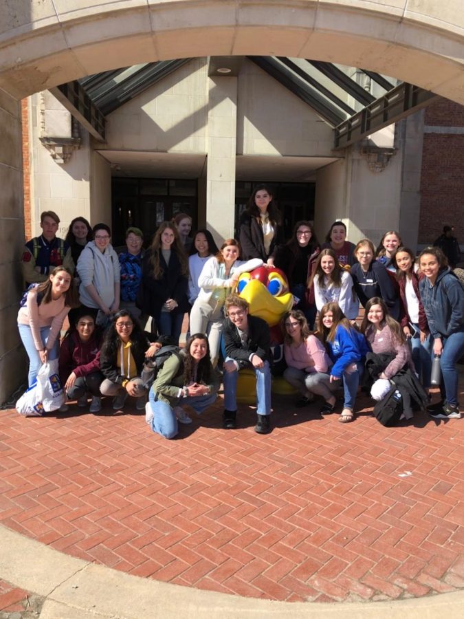 Olathe North Publications students standing in front of the Kansas University Student Union.